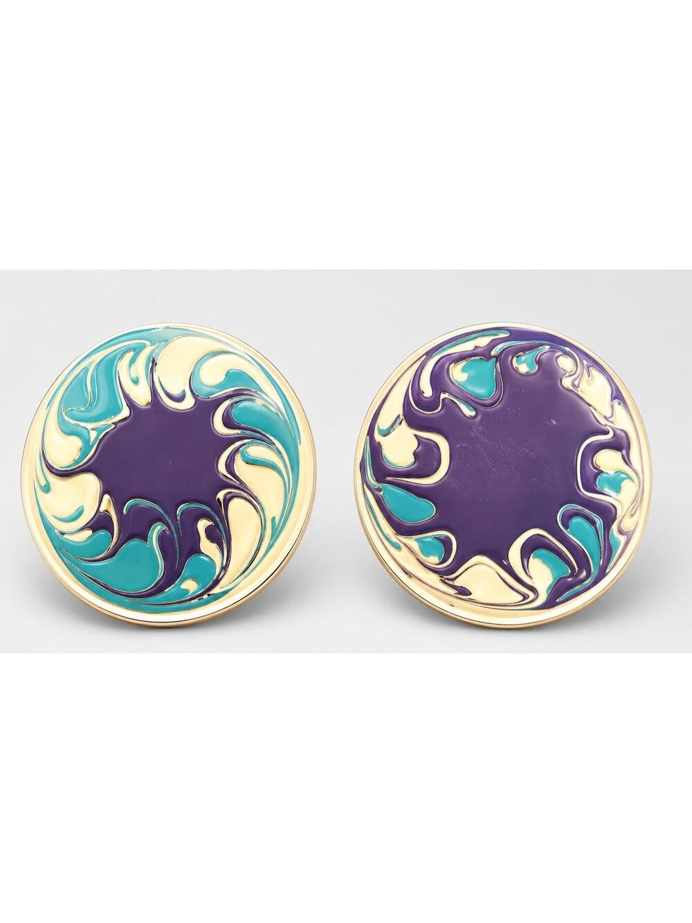 Large MOD Pierced Earrings Vintage Enamel Aqua Blue Abstract 1.5" bp-8
